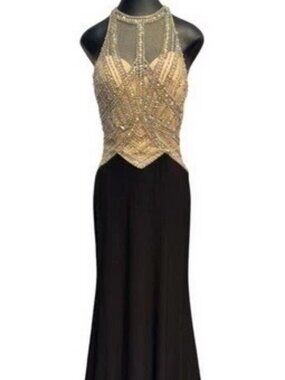 Envious Couture Black Multi Embellished Illusion Gown